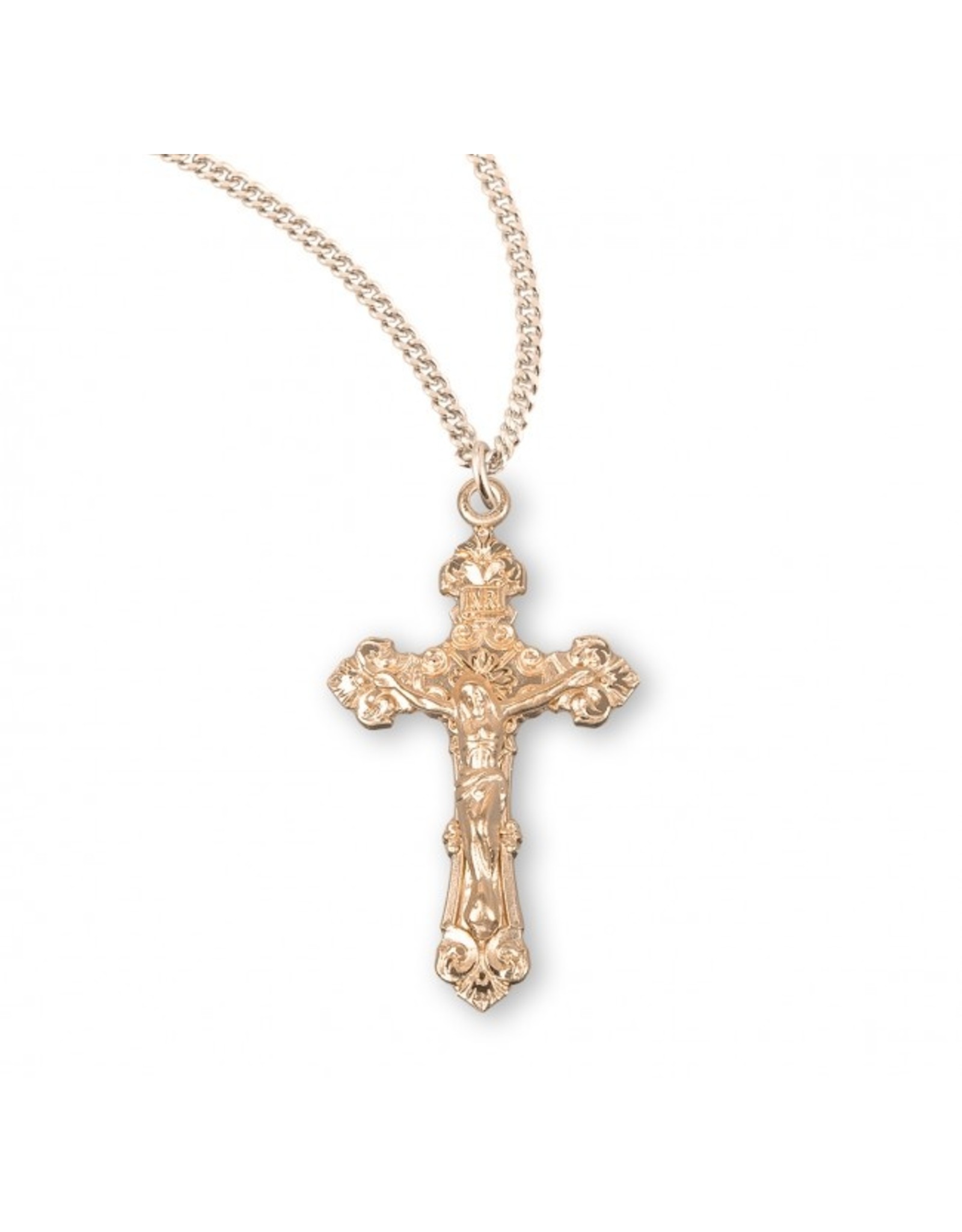 HMH Crucifix Medal, Fancy Filigree, Gold over Sterling Silver, 18" Chain