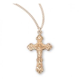 Crucifix Medal, Fancy Filigree, Gold over Sterling Silver, 18" Chain