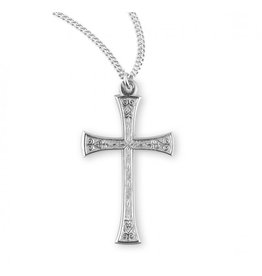 HMH Religious Manufacturing Cross Medal, Detailed, Sterling Silver, 20" Chain