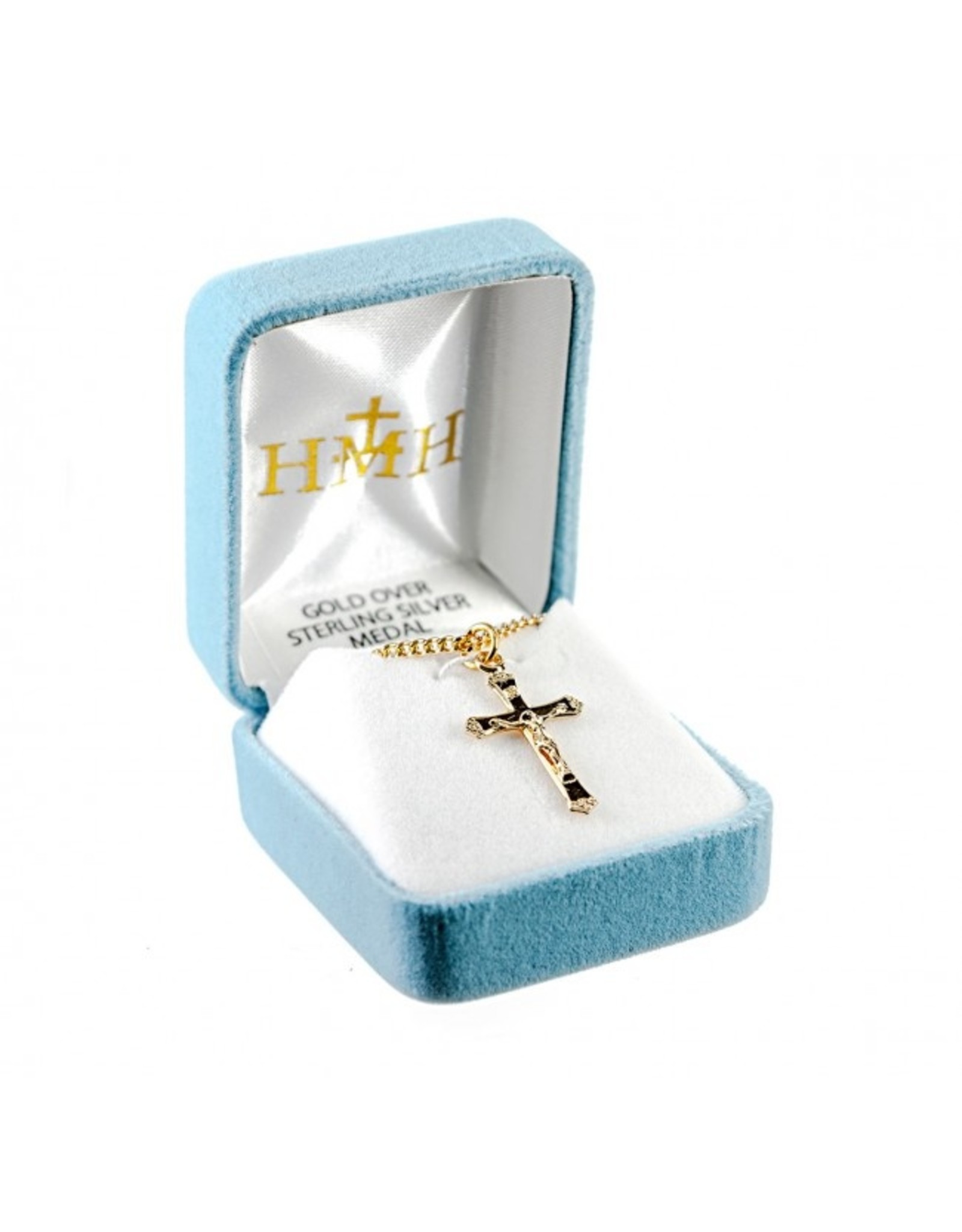 HMH Crucifix Medal, Gold over Sterling Silver, 18" Chain