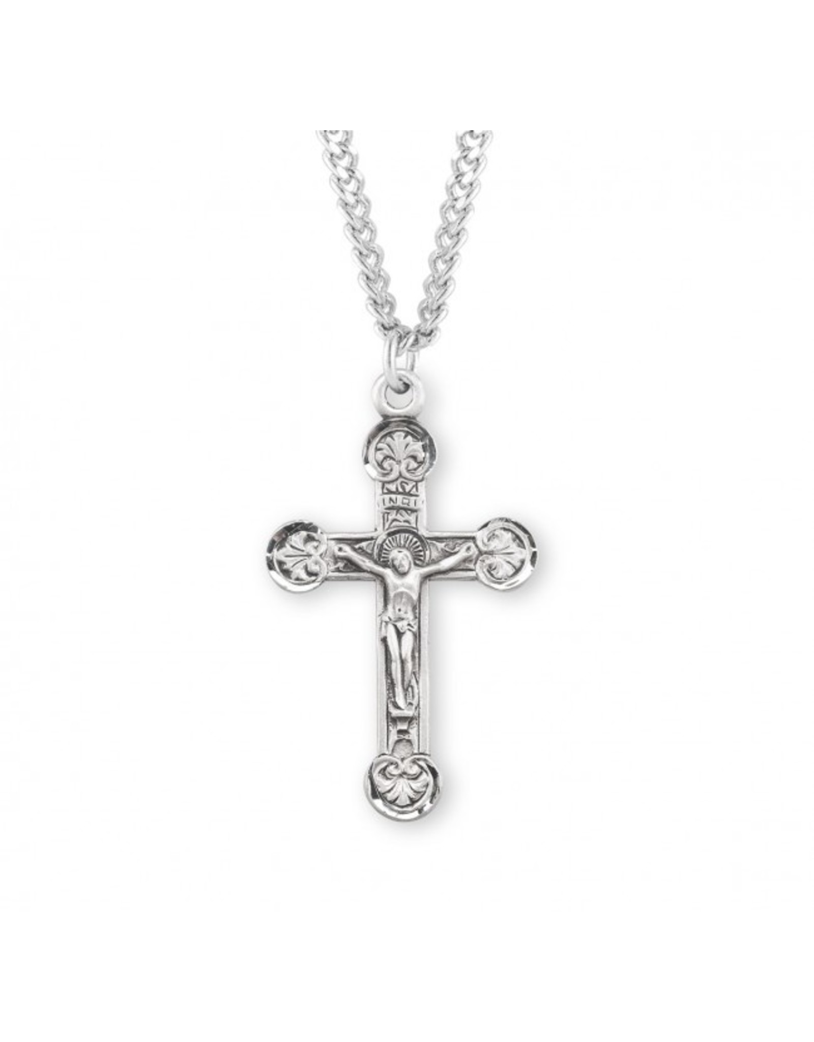 HMH Crucifix Medal - Floret Tipped, Sterling Silver, 24" Chain