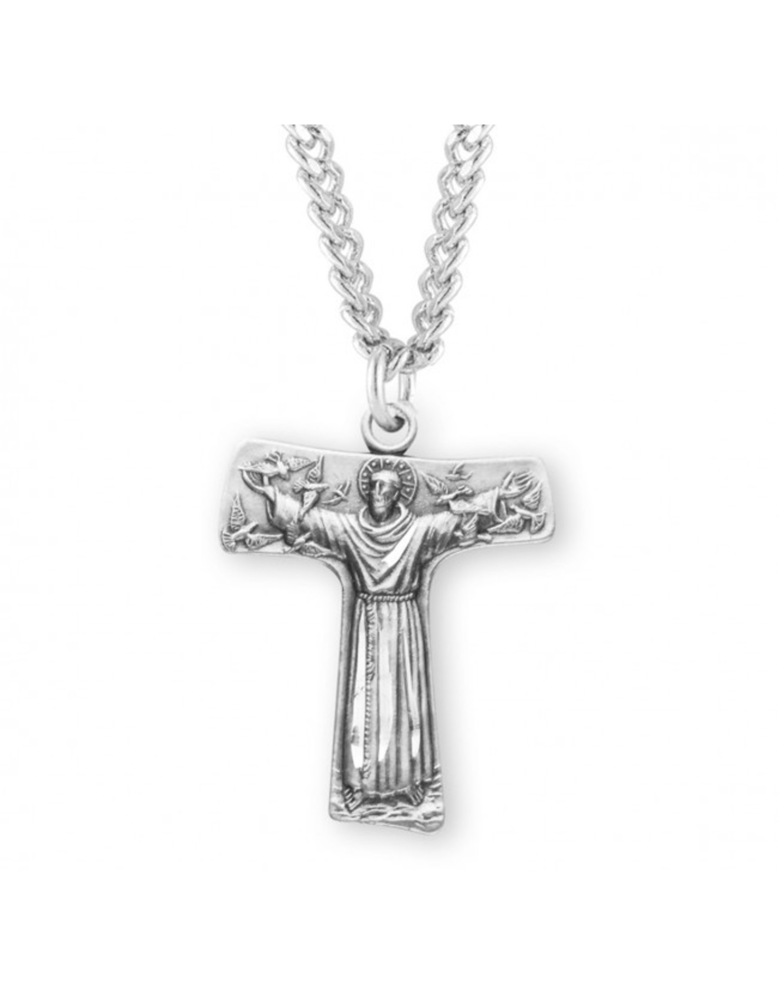 St. Francis Tau Cross Medal, Sterling Silver, 24" Chain