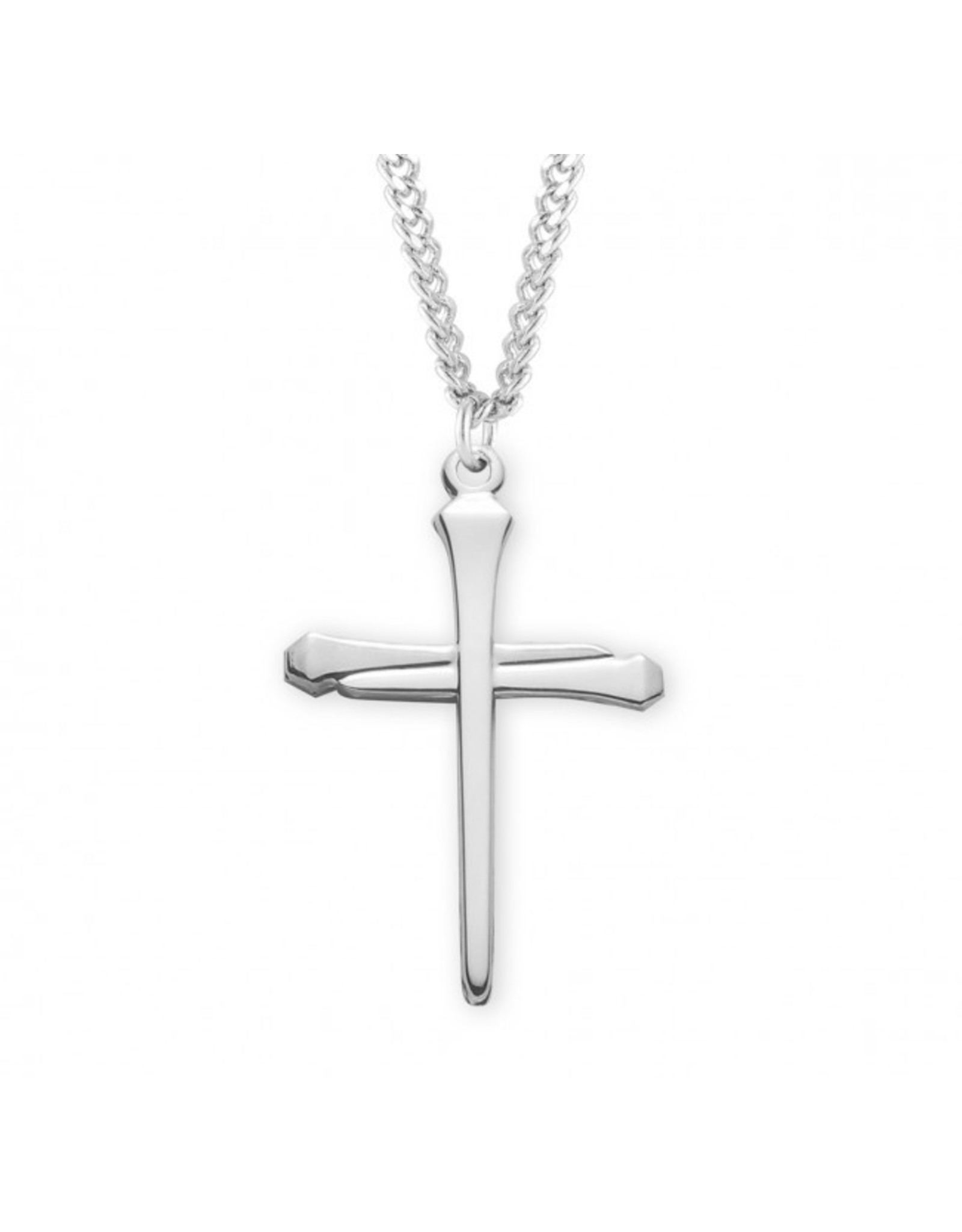 HMH Religious Manufacturing Cross Nail Medal, Sterling Silver, 24" Chain