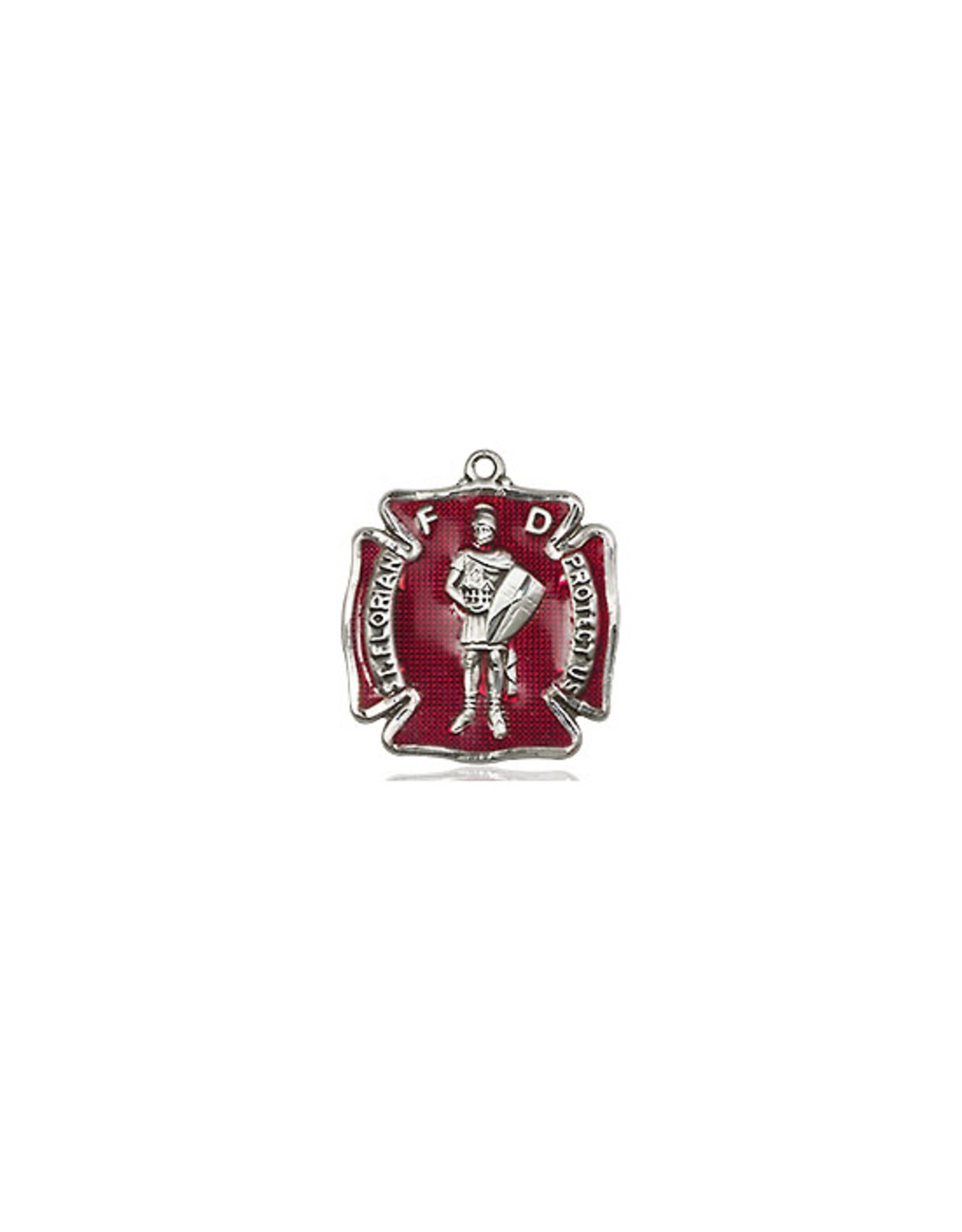Bliss St. Florian Medal - Patron of Firefighters, Sterling Silver with Red Epoxy