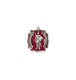 Bliss St. Florian Medal - Patron of Firefighters, Sterling Silver with Red Epoxy