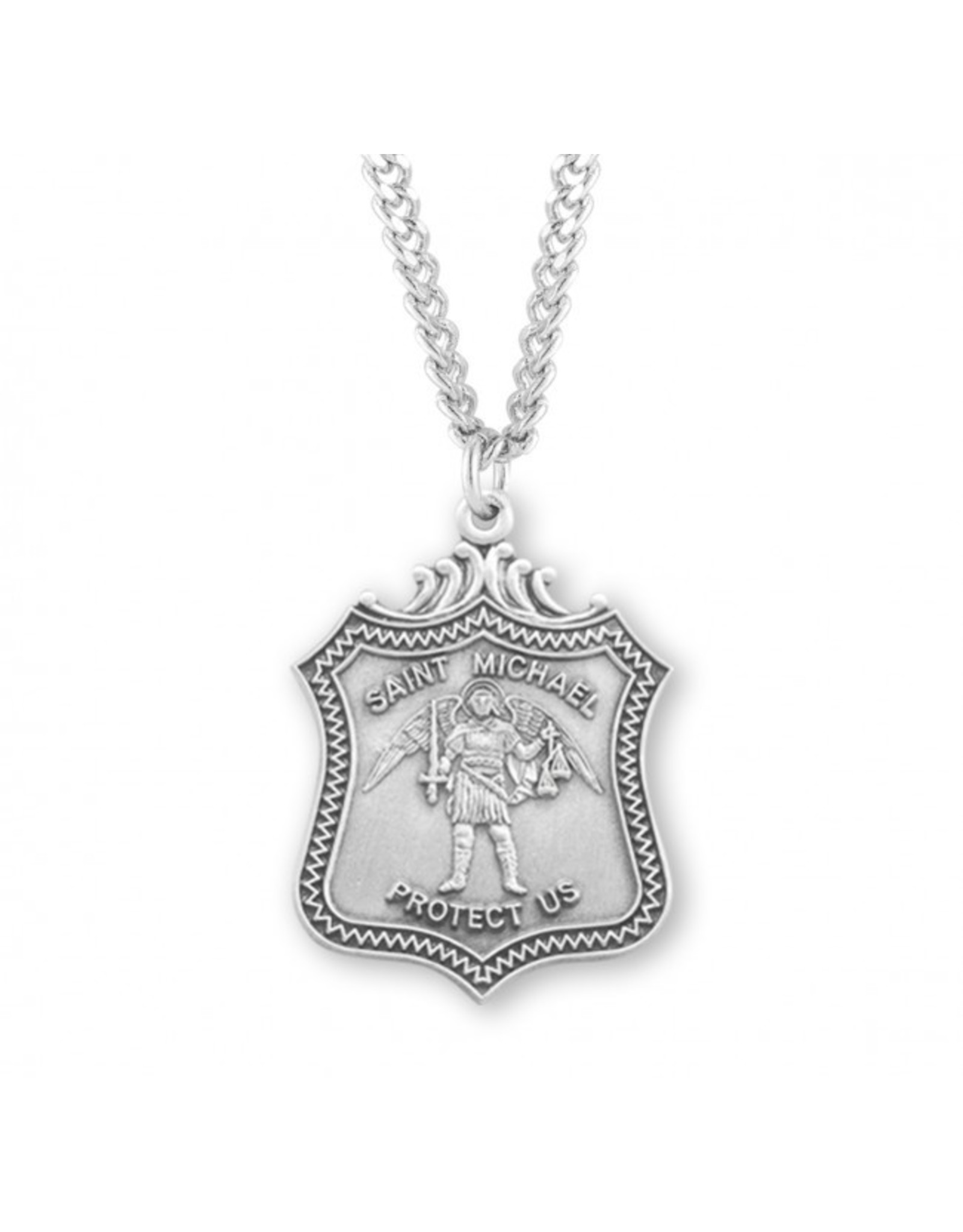 HMH St. Michael Shield Medal, Sterling Silver, 24" Chain
