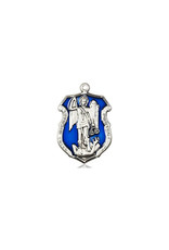 Bliss St. Michael Shield Medal, Dark Blue Sterling Silver