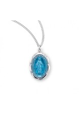 HMH Miraculous Medal - Blue Enamel with Fancy Edge, Sterling Silver, 18" Chain