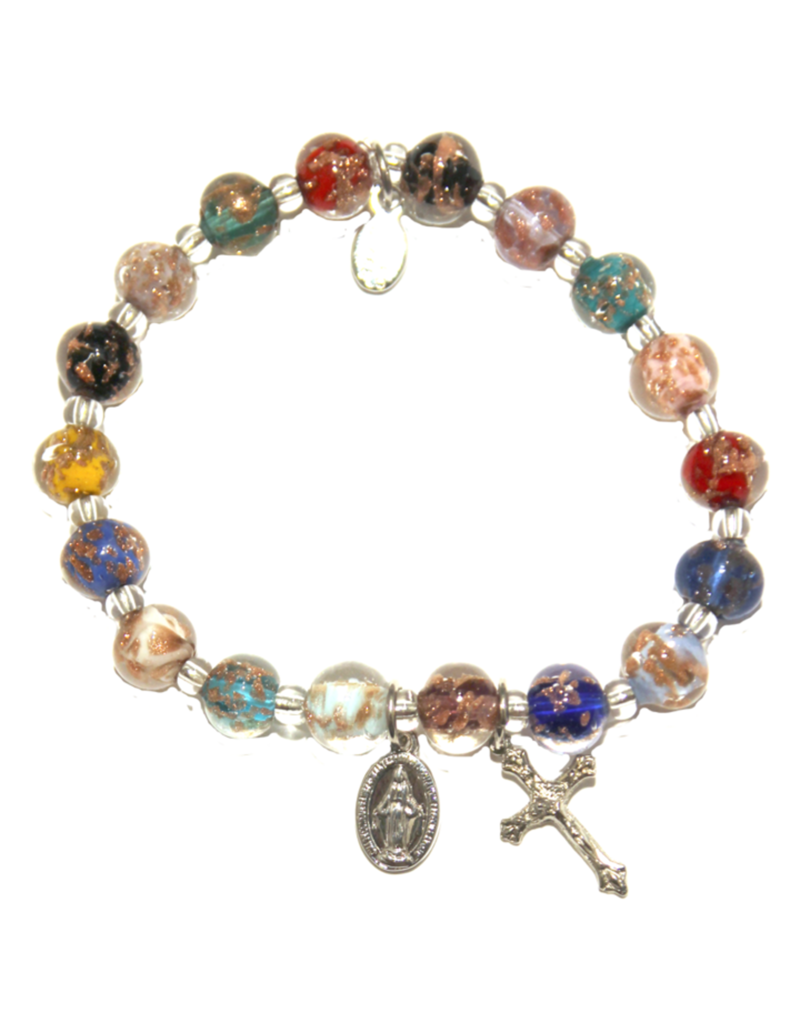 Tuscan Hills Bracelet - Multi-Color Genuine Murano Glass with Handknotted Sommerso Beads, Miraculous Medal & Crucifix