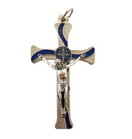 MEDAL CRUCIFIX BENEDECT BLUE/SILVER ON CORD