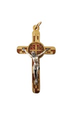 3" Gold Tone/Brown- St. Benedict Cross with Corpus and Medal