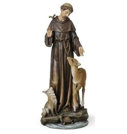Roman St. Francis with Deer and Fox Statue (Renaissance Collection), 13.75"