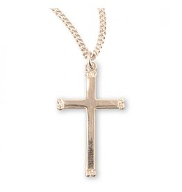 HMH Cross Medal, Beaded End Gold Over Sterling Silver, 18" Chain