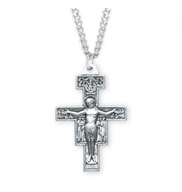 San Damiano Crucifix Medal, Sterling Silver, 24" Chain