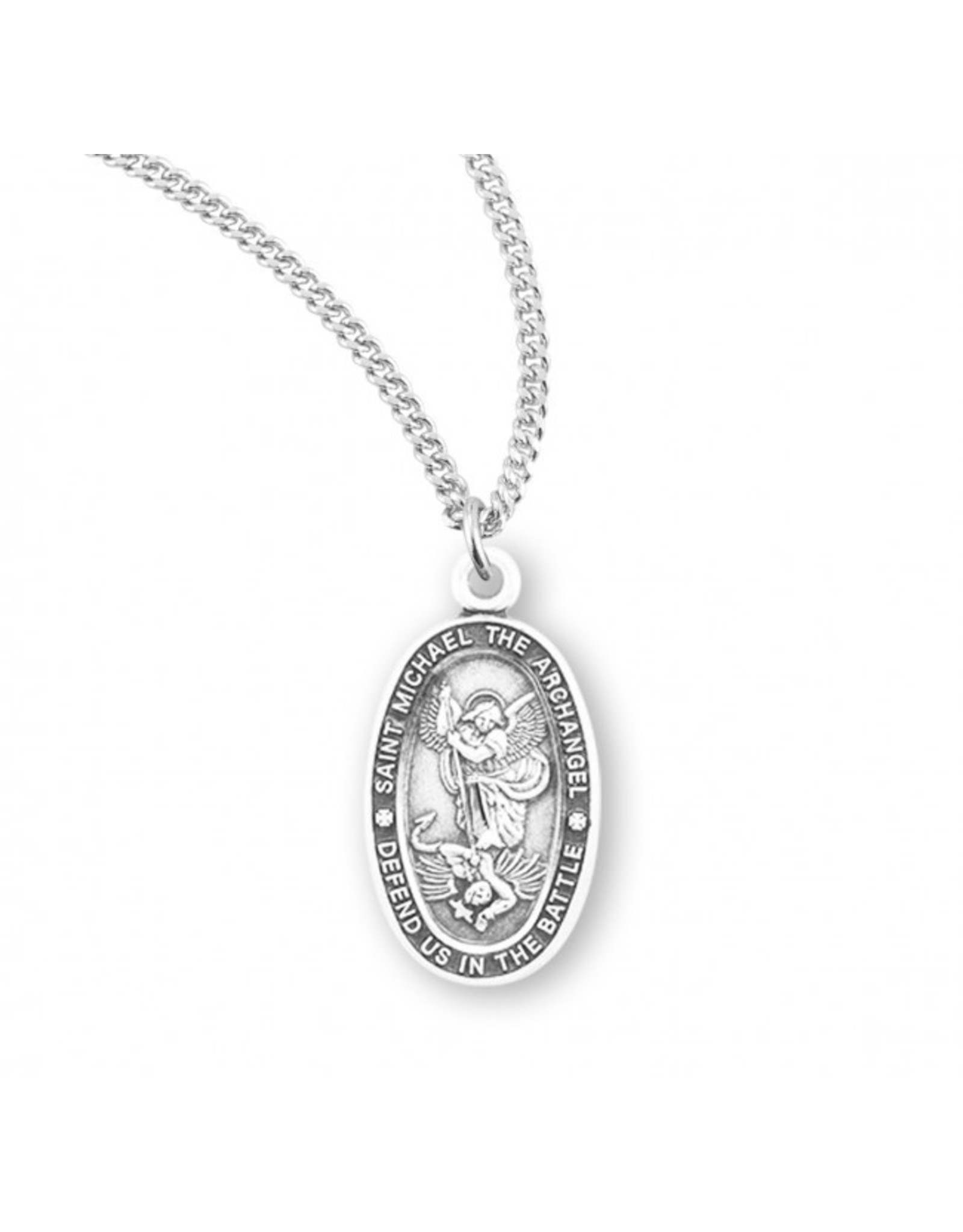 HMH St. Michael Medal, Oval, Sterling Silver, 18" Chain