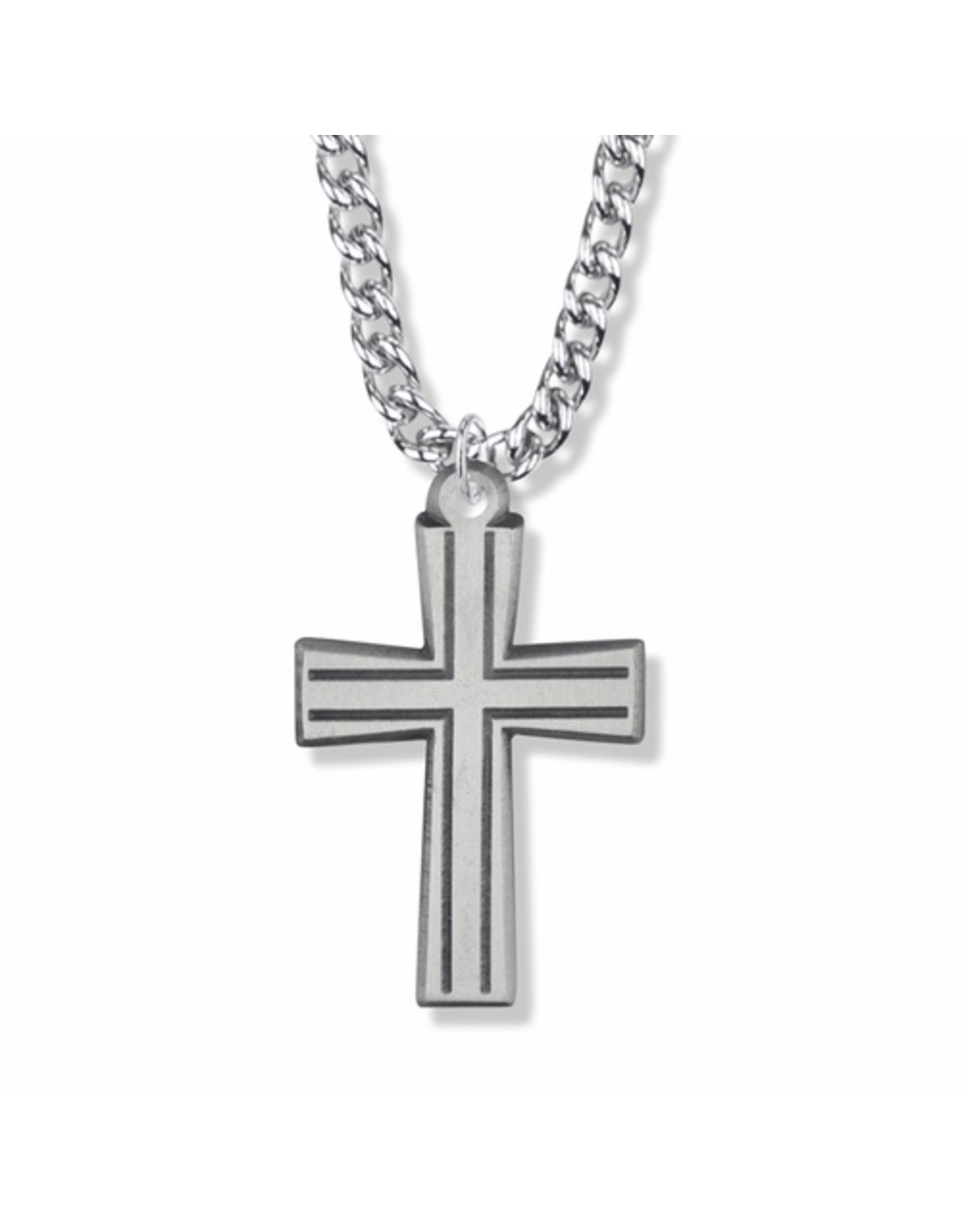 Singer Pewter Outlined and Flared Cross Necklace (24" Chain)
