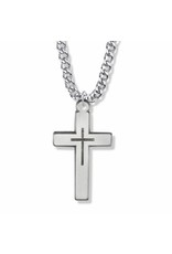 Pewter Pierced Cross Necklace on 24" Chain