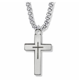 Singer Pewter Pierced Cross Necklace on 24" Chain