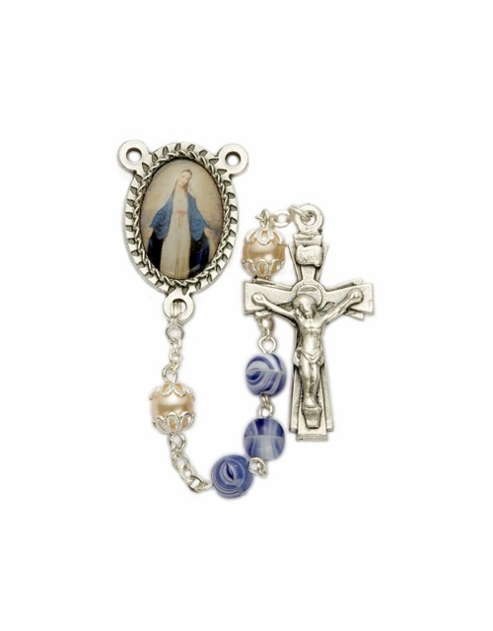 Singer Rosary - Blue Glass Beads & Miraculous Photo Center