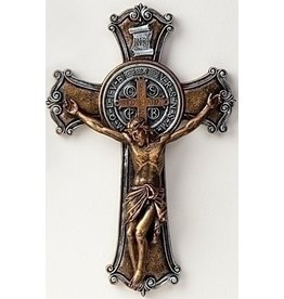 Roman Gold & Silver Benedictine Crucifix, 10.25"