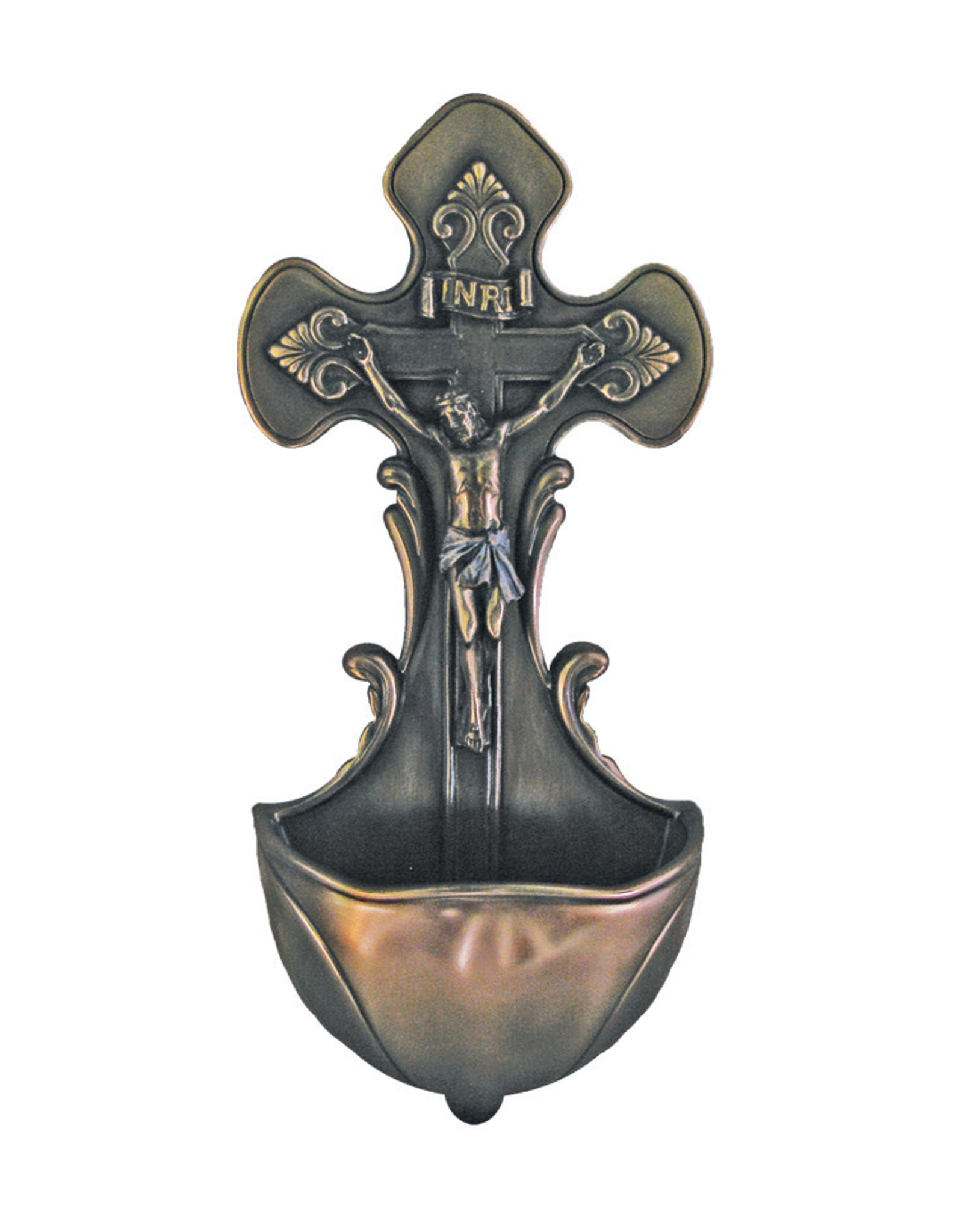 Holy Water Font Crucifix 7.5" Bronze