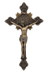 Goldscheider Crucifix Benedict 14" Bronze
