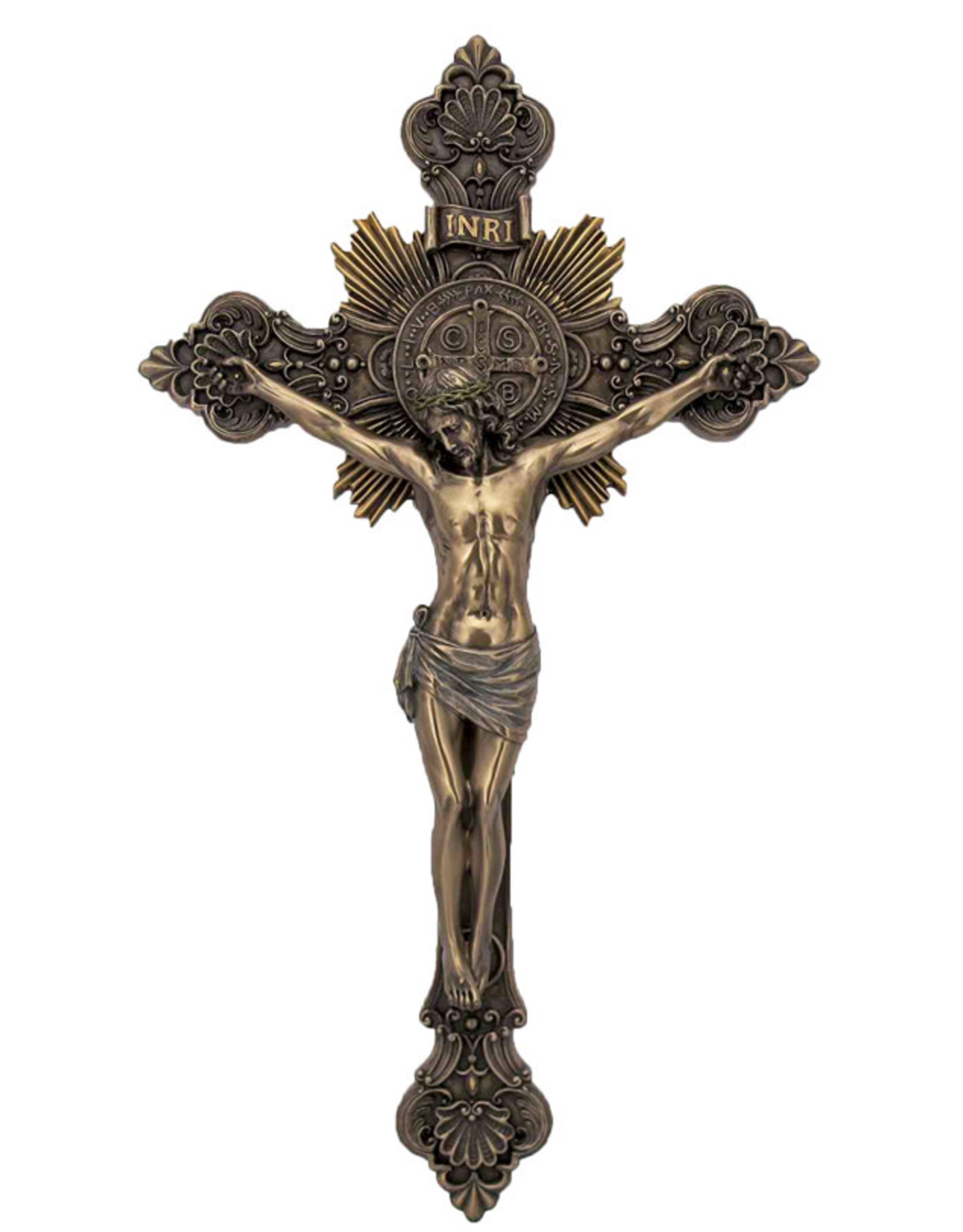 Goldscheider Crucifix Benedict 14" Bronze