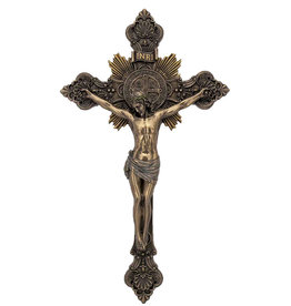 Goldscheider Crucifix Benedict 14" Bronze