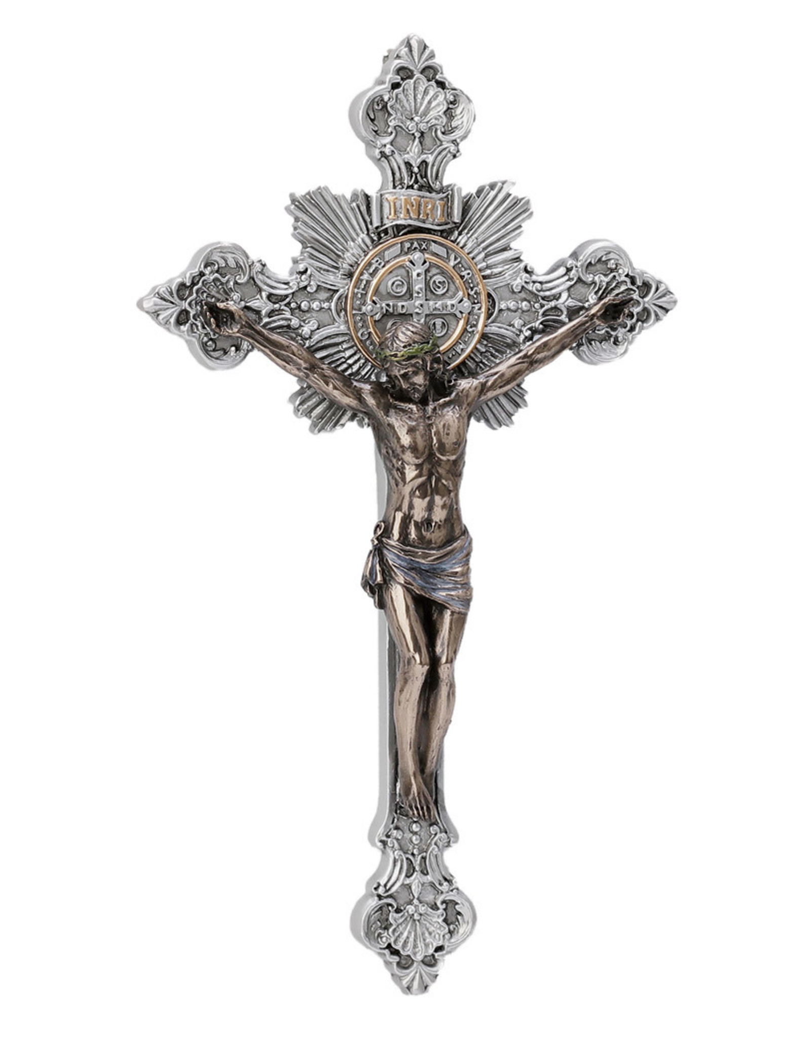 Crucifix Benedict 7.75" Pewter/Bronze