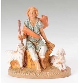 Roman Fontanini - Peter, Shepherd Sitting with Sheep (5" Scale)