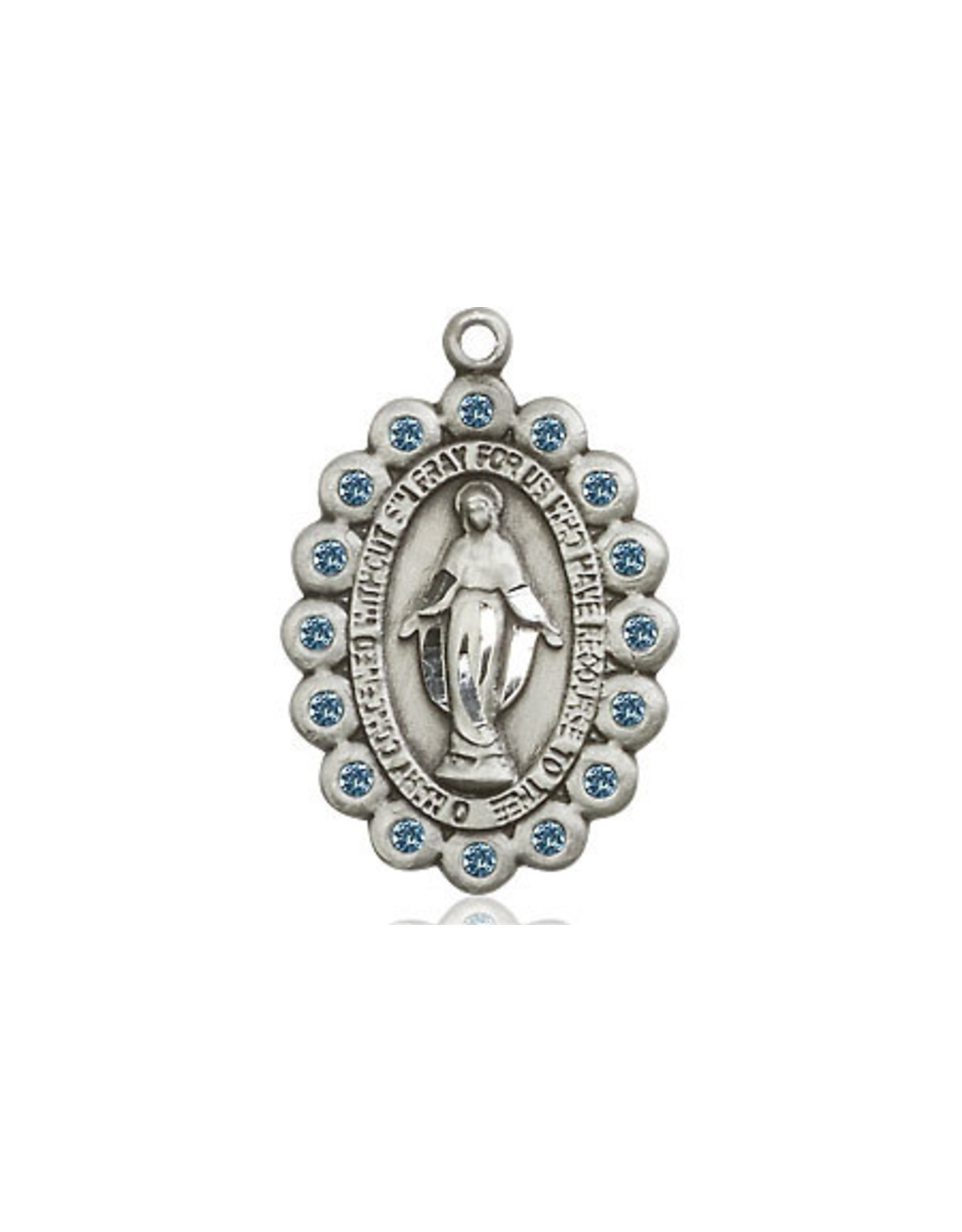 Bliss Miraculous Medal Blue Crystal Sterling Silver