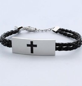 Bracelet - Cross, Leather/Stainless Steel