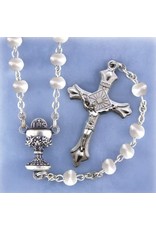 First Communion Rosary White Cat's Eye