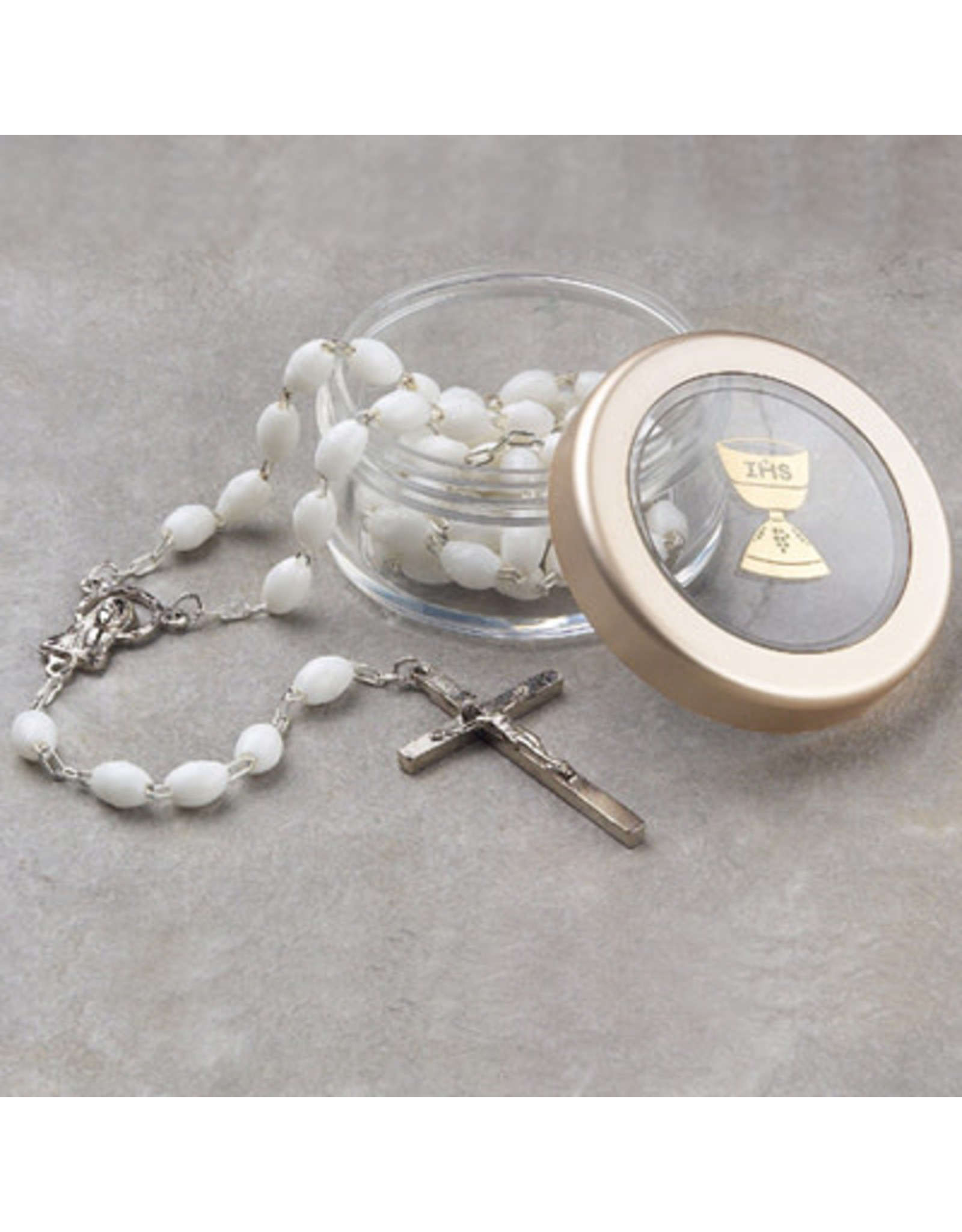 Devon First Communion Rosary White/Clear Box w/Chalice