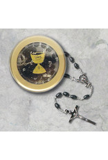 First Communion Rosary Black/Clear Box w/Chalice