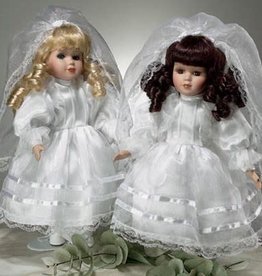 First Communion Doll Brunette Porcelain w/Stand