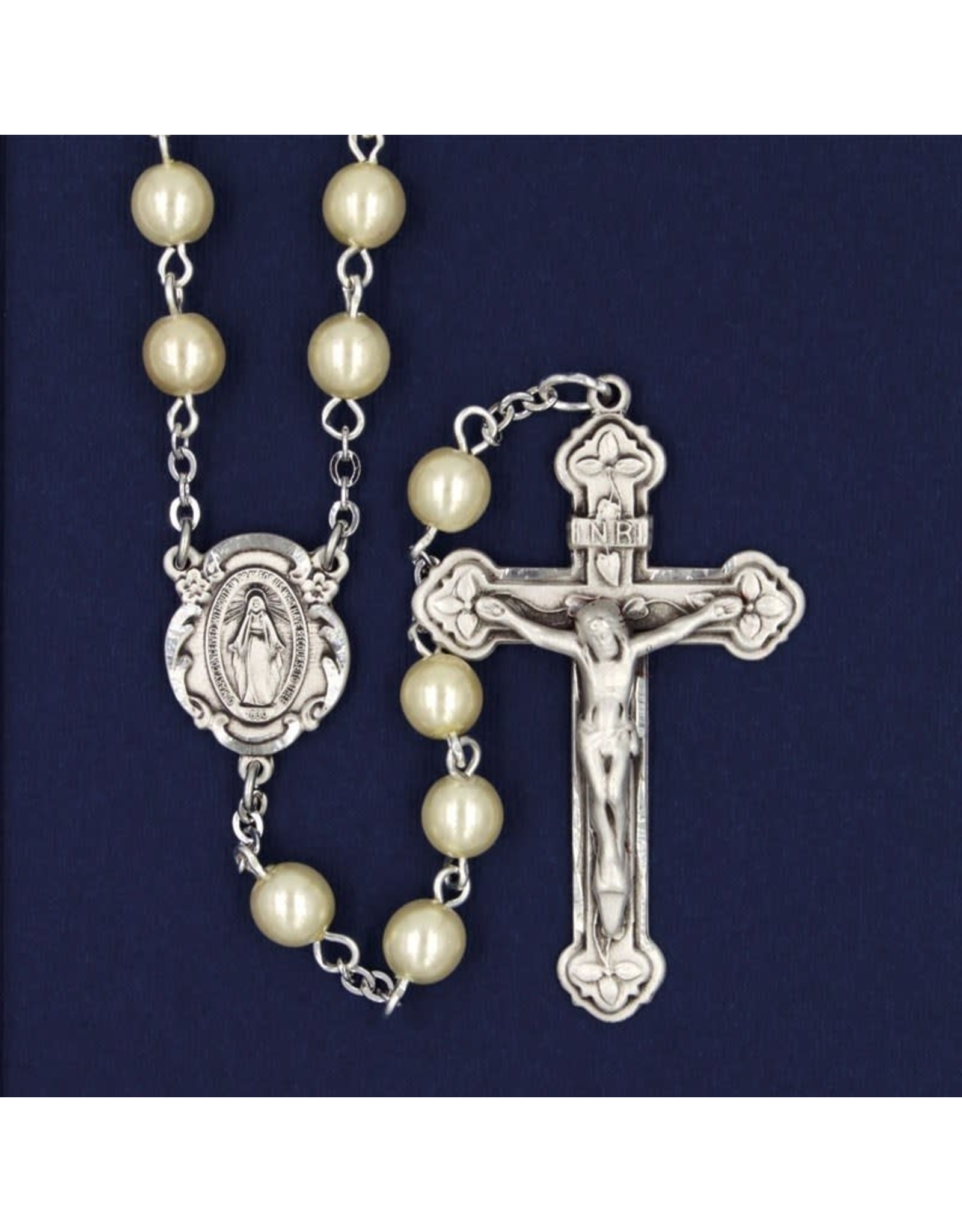 Devon Rosary Genuine Pearl, Sterling Silver