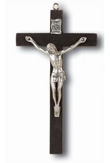 Crucifix 4" Dark Brown Wood/Silver