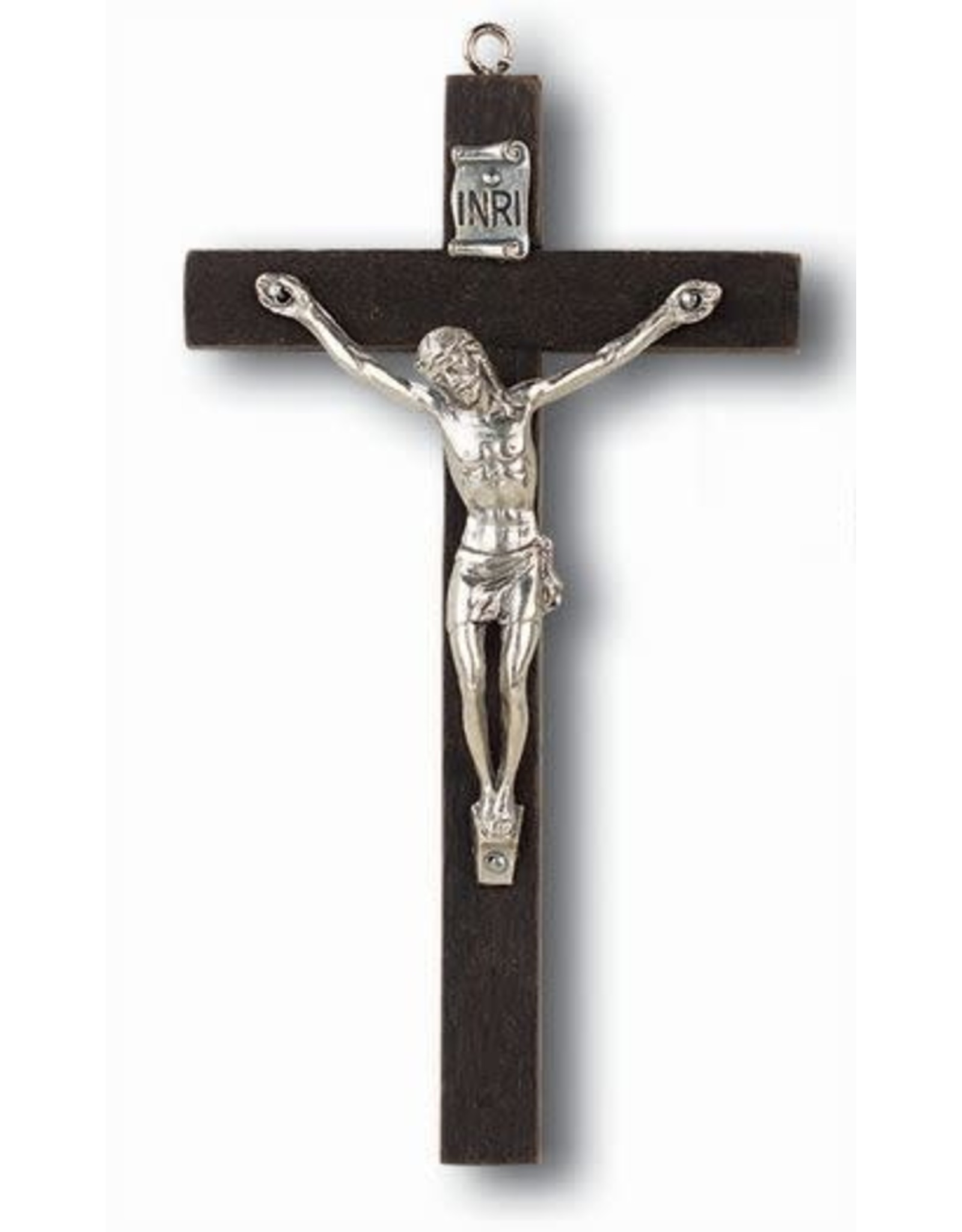 Hirten Crucifix 4" Dark Brown Wood/Silver