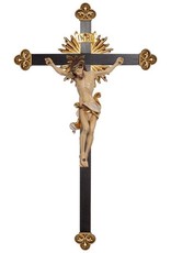 Pema Crucifix - Leonardo Corpus, Wood-Carved, Color, Black Stained Cross, Blue Loincloth, 30"