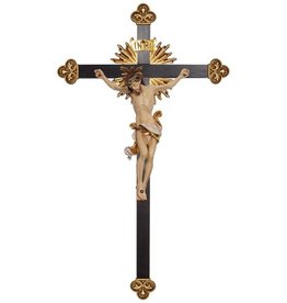 Pema Crucifix - Leonardo Corpus, Wood-Carved, Color, Black Stained Cross, Blue Loincloth, 30"