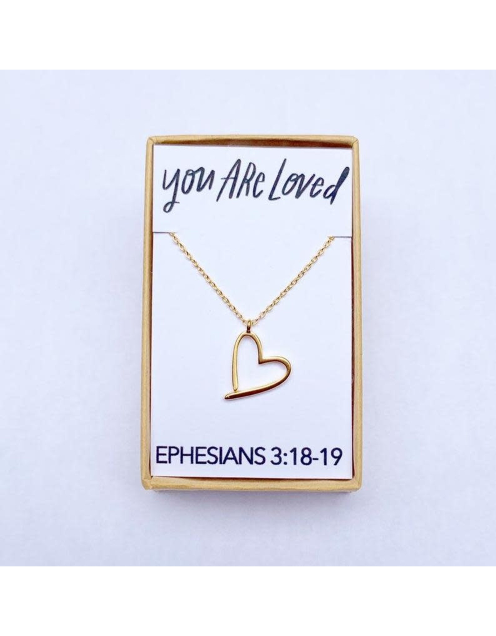 Seeds & Mountains Bible Verse Necklace - You Are Loved, Heart (Ephesians 3:18-19)
