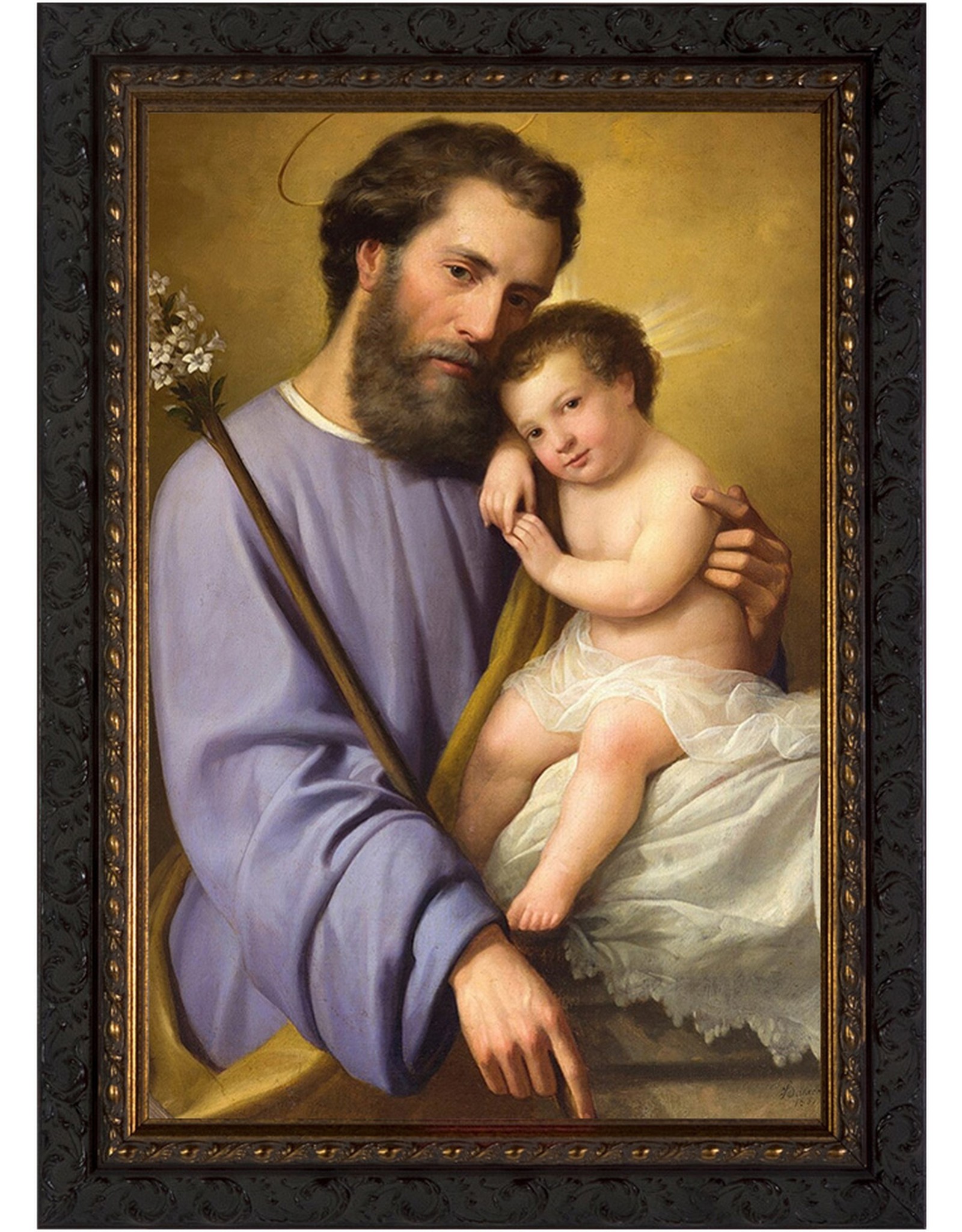 St. Joseph & Infant Jesus Picture - Ornate Dark Framed Canvas - 8x12