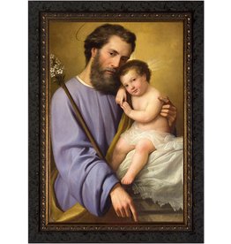Nelson Art St. Joseph & Infant Jesus Ornate Dark Framed Canvas Picture 8x12