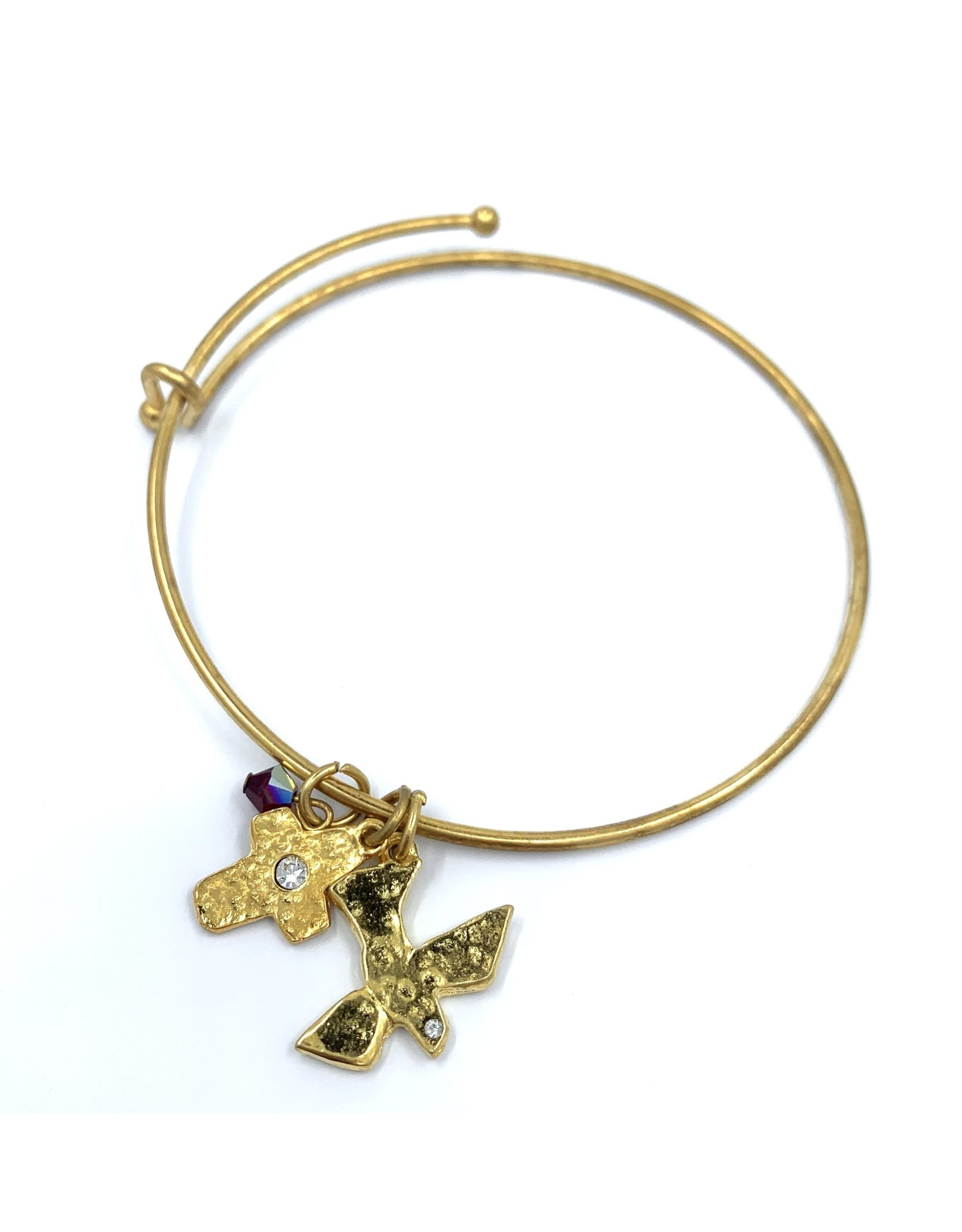 Abbey & CA Gift Confirmation Bracelet - Gold Bangle with Dove, Cross, and Gem