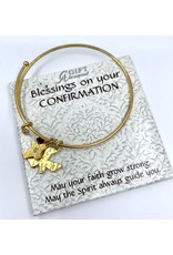 Abbey & CA Gift Confirmation Bracelet - Gold Bangle with Dove, Cross, and Gem