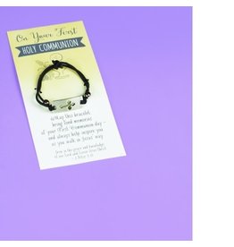 First Communion Bracelet - Black with Silver Cross