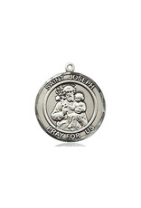 Bliss St. Joseph with Most Chaste Heart Round Medal - Engraving on Back, Sterling Silver