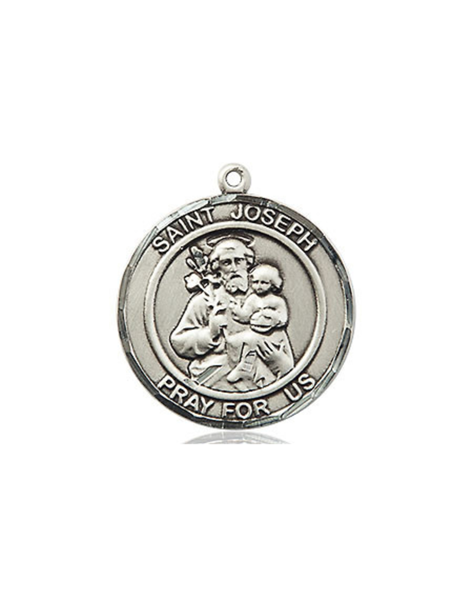 Bliss St. Joseph with Most Chaste Heart Round Medal - Engraving on Back, Sterling Silver