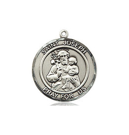 Bliss St. Joseph with Most Chaste Heart Round Medal - Engraving on Back, Sterling Silver